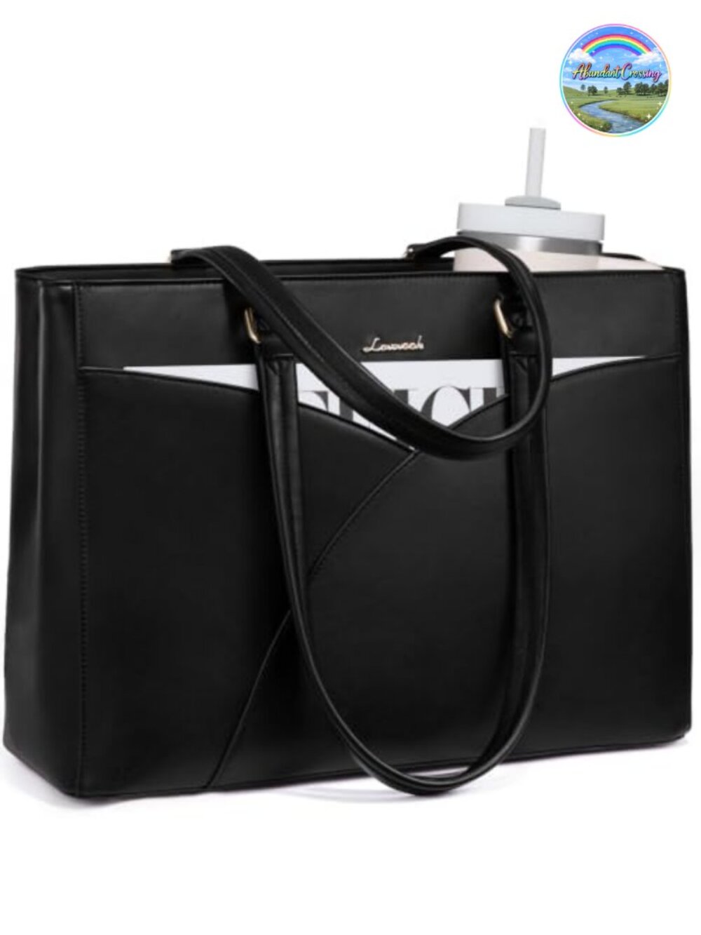 15.6 Inch PU Leather Laptop Tote Bag for Women Work Travel